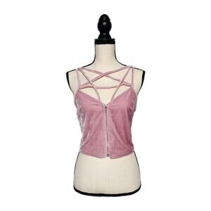 Killstar Lost in Sin Gothic Witch Pentagram Velvet Zip Crop Tank Top Pastel Pink